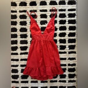 Red Satin Mini Dress with Ruffle Hem